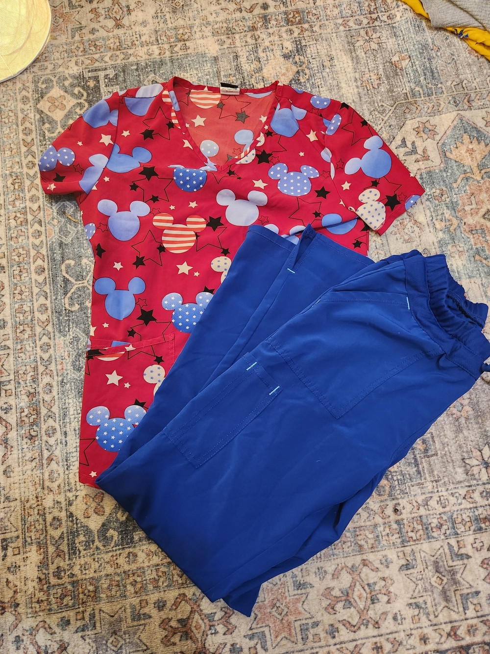Disney Mickey Red Top with Blue and Black Star Accents